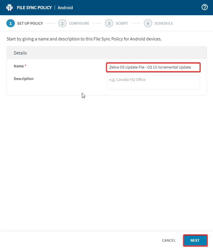 File Sync Policy Setup