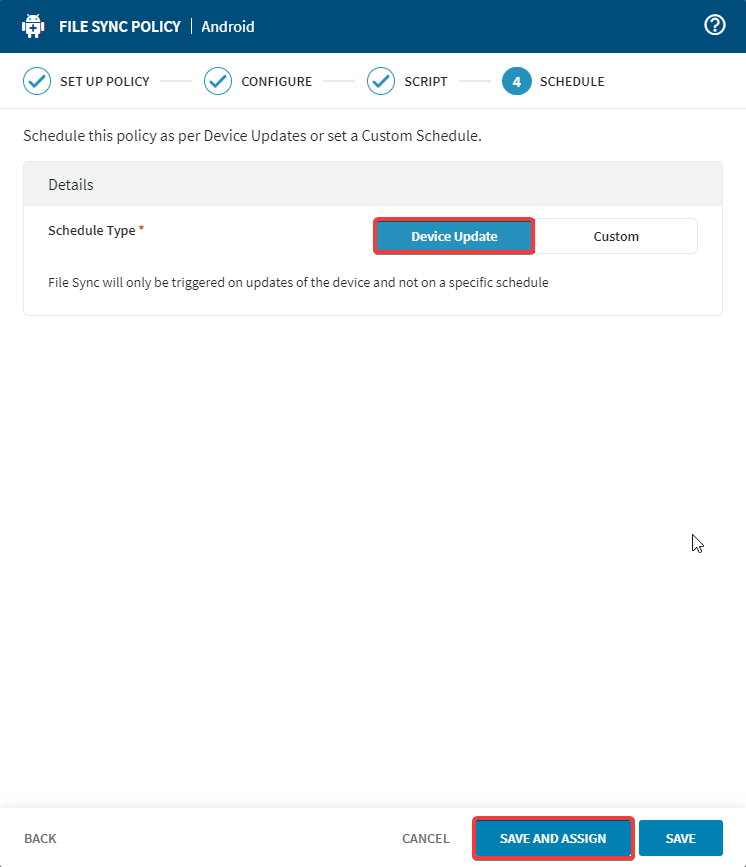 File sync policy execution schedule.