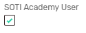 Checkbox with a green checkmark beside the text "SOTI Academy User," indicating selection or confirmation.