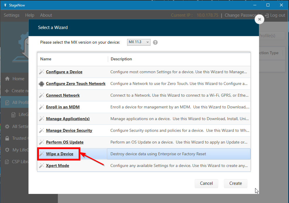 Select Wipe a Device.
