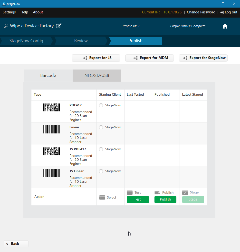 In the Publish section, choose the appropriate scanner type