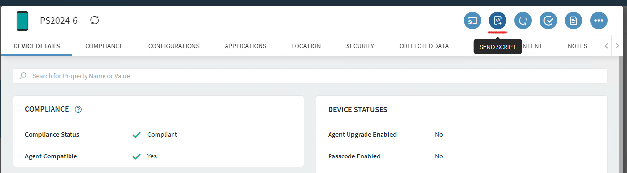 Selecting Send Script on a device.