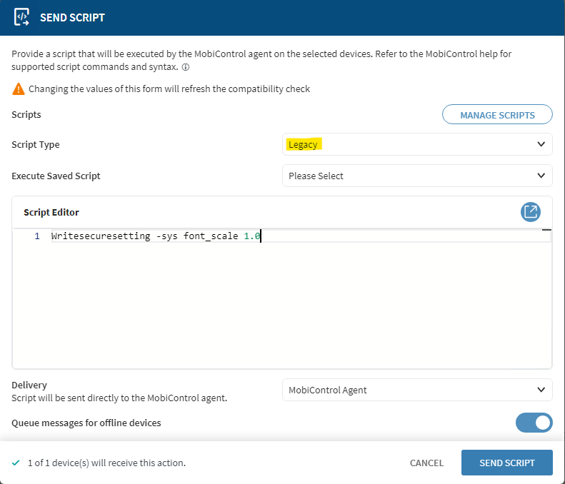 Entering in a legacy script.