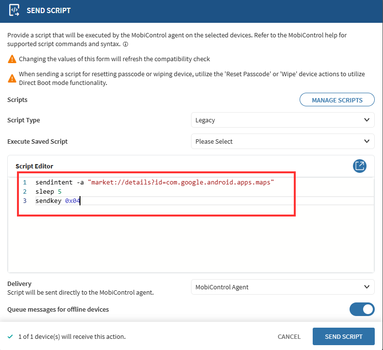 Legacy script to be sent to device.