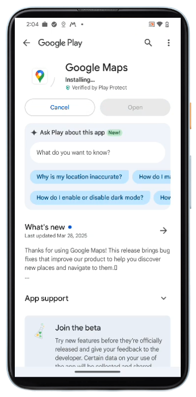 Play store app upgrade starting.