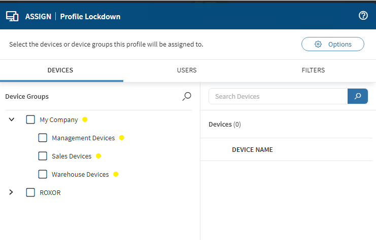 Devices do not appear in the assign window when assigning a newly created profile