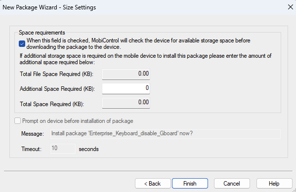 Confirm Size Settings