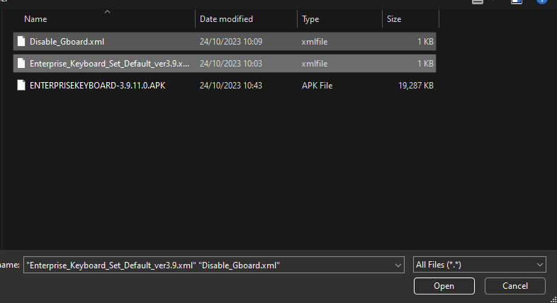  Select the XML files 