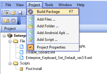To start building the project, select Project > Build Package.