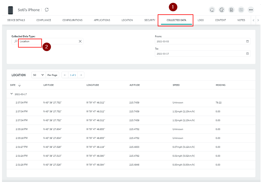 Navigating to the Collected Data tab