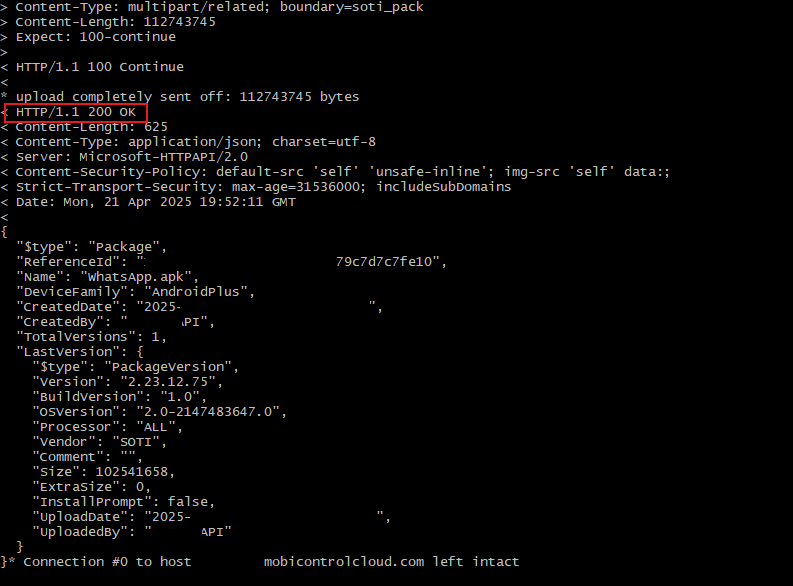 Package uploaded successfully