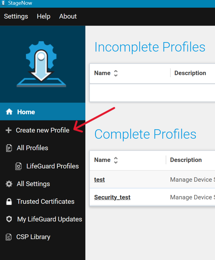 StageNow create new profile