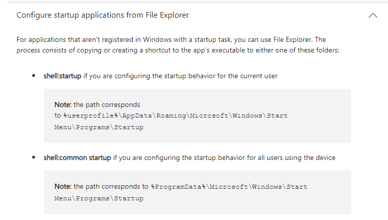 Image from Microsoft documentation illustrating how to configure startup applications in Windows