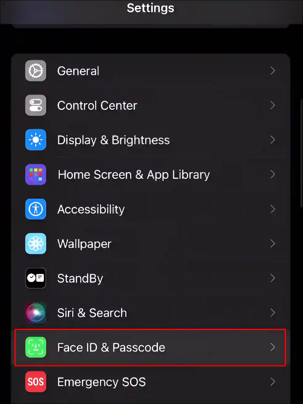 The Settings panel showing Face ID & Passcode highlighted.