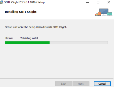 SOTI XSight Installer Installing XSight normally with no errors.