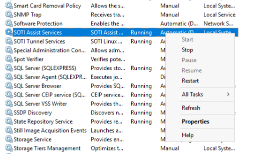 Services Page in Windows Server OS 