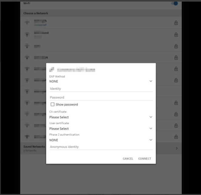 Image of Settings Manager prompting for password on a saved Wi-Fi network