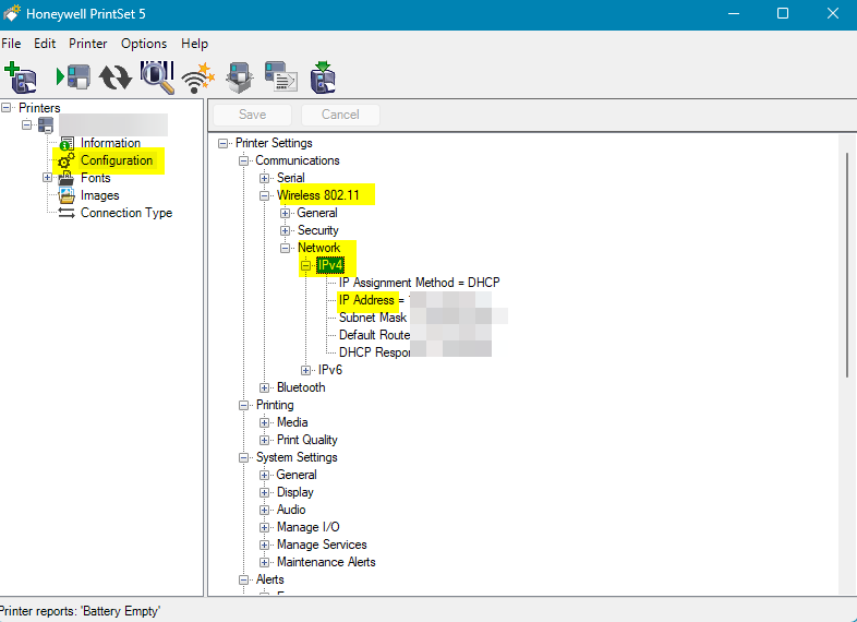 Honeywell PrintSet Configuration