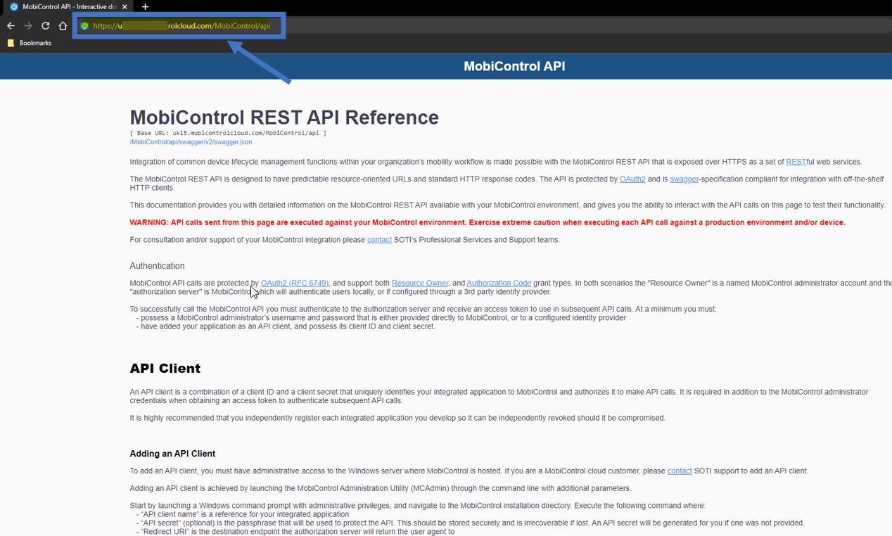 The SOTI MobiControl REST API Reference page