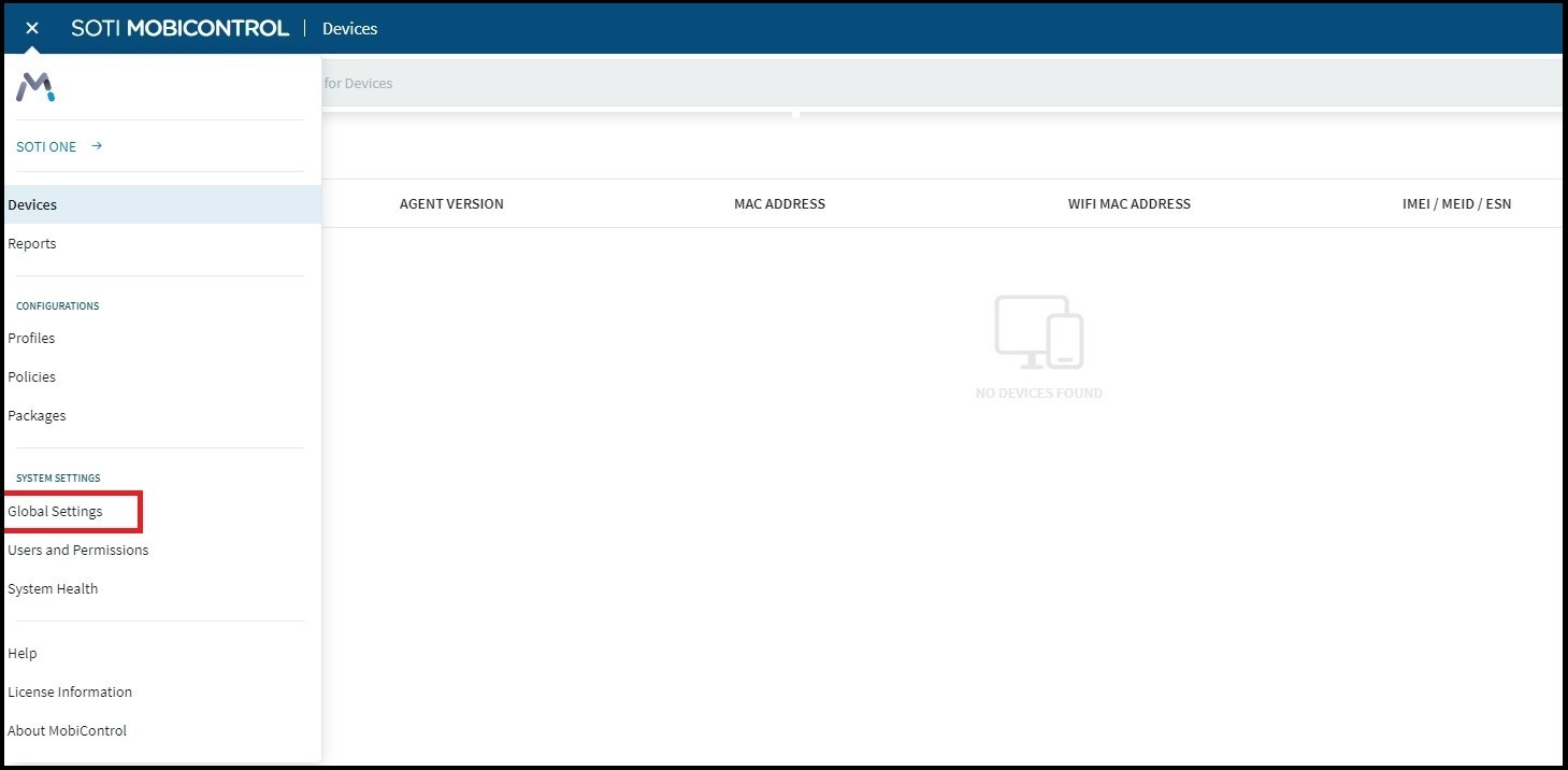 Select the Global Settings tab in the Device panel