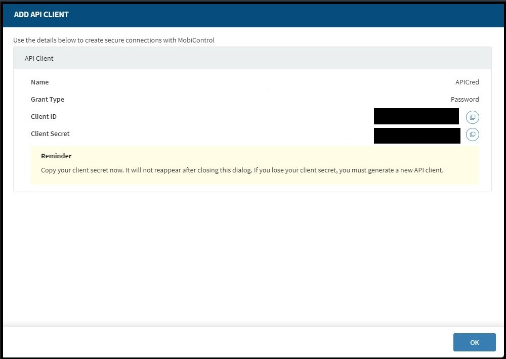 Copy the ID and Secret to a safe text file 