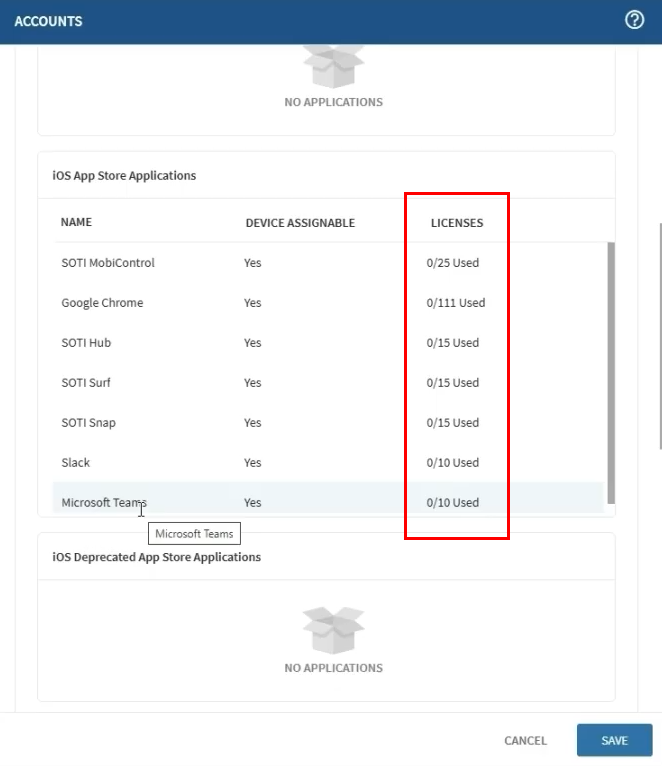 Image highlighting License count, visible after clicking the 3 dots from the previous step