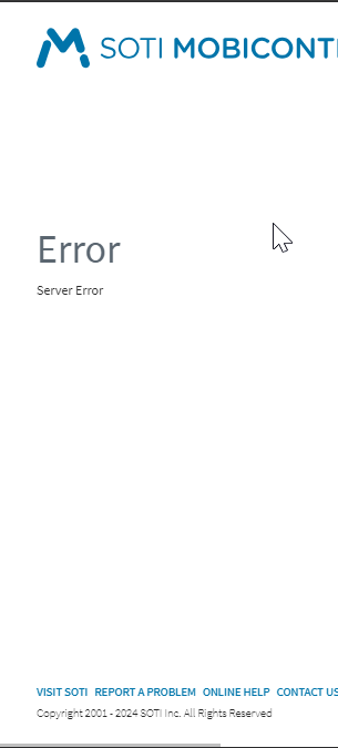 SOTI MobiControl server error message.