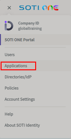 Menu options after logging into SOTI Identity
