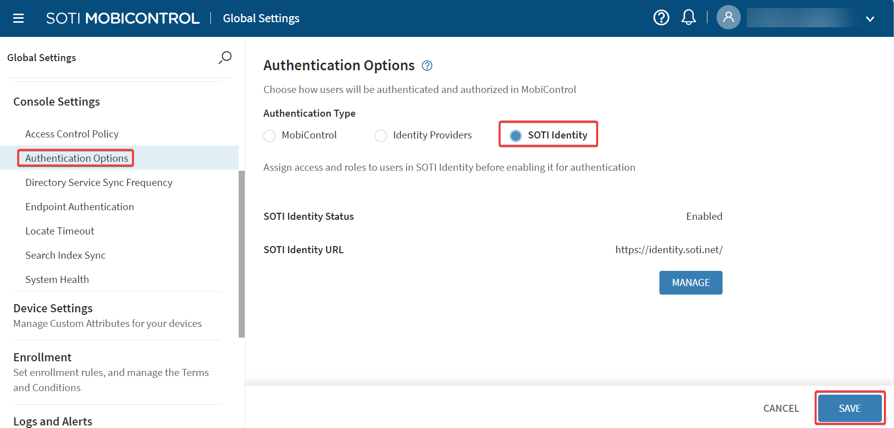 Authentications options