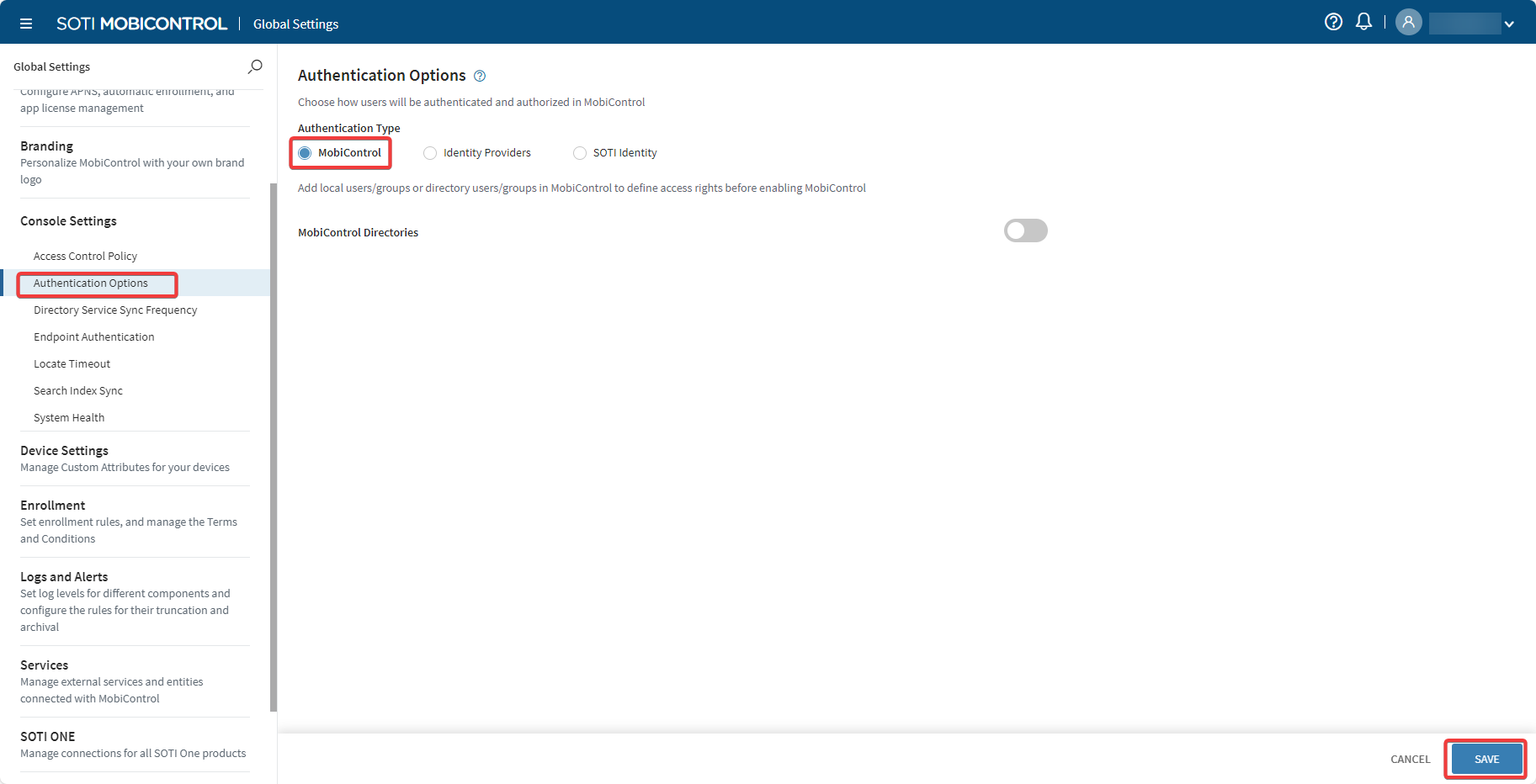 Authentications options