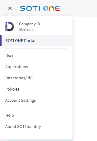 SOTI Identity Main Menu