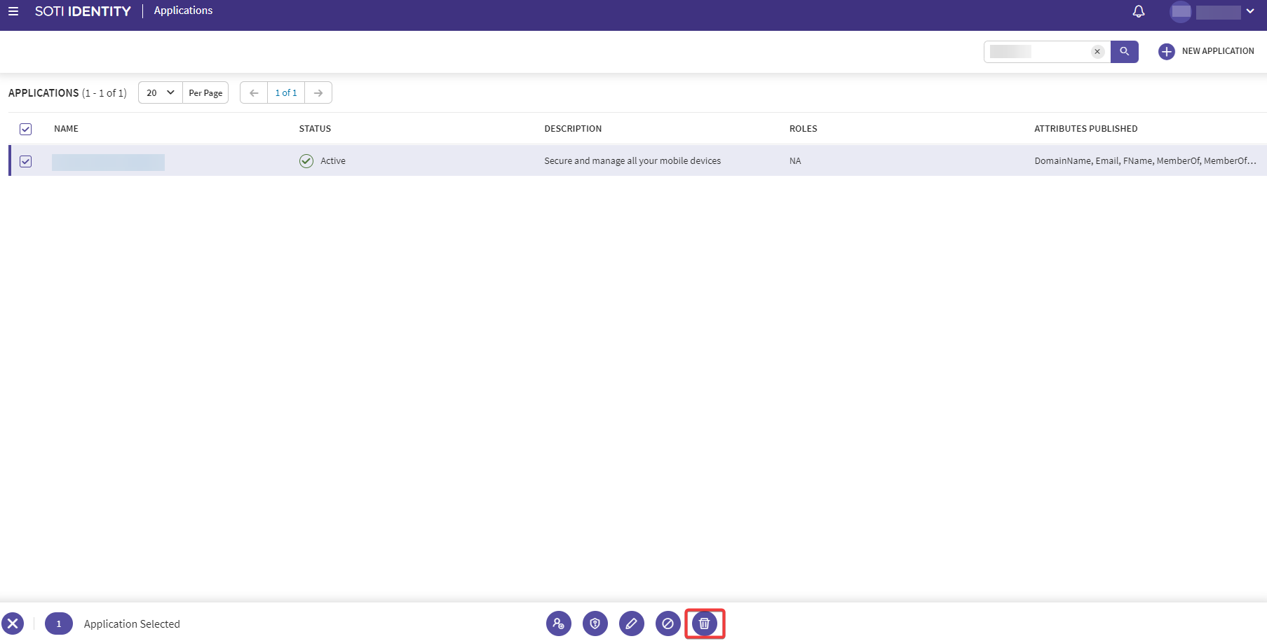 SOTI Identity Applications window