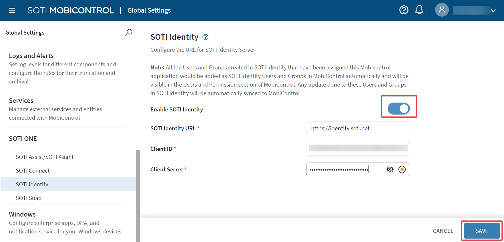 SOTI Identity configuration