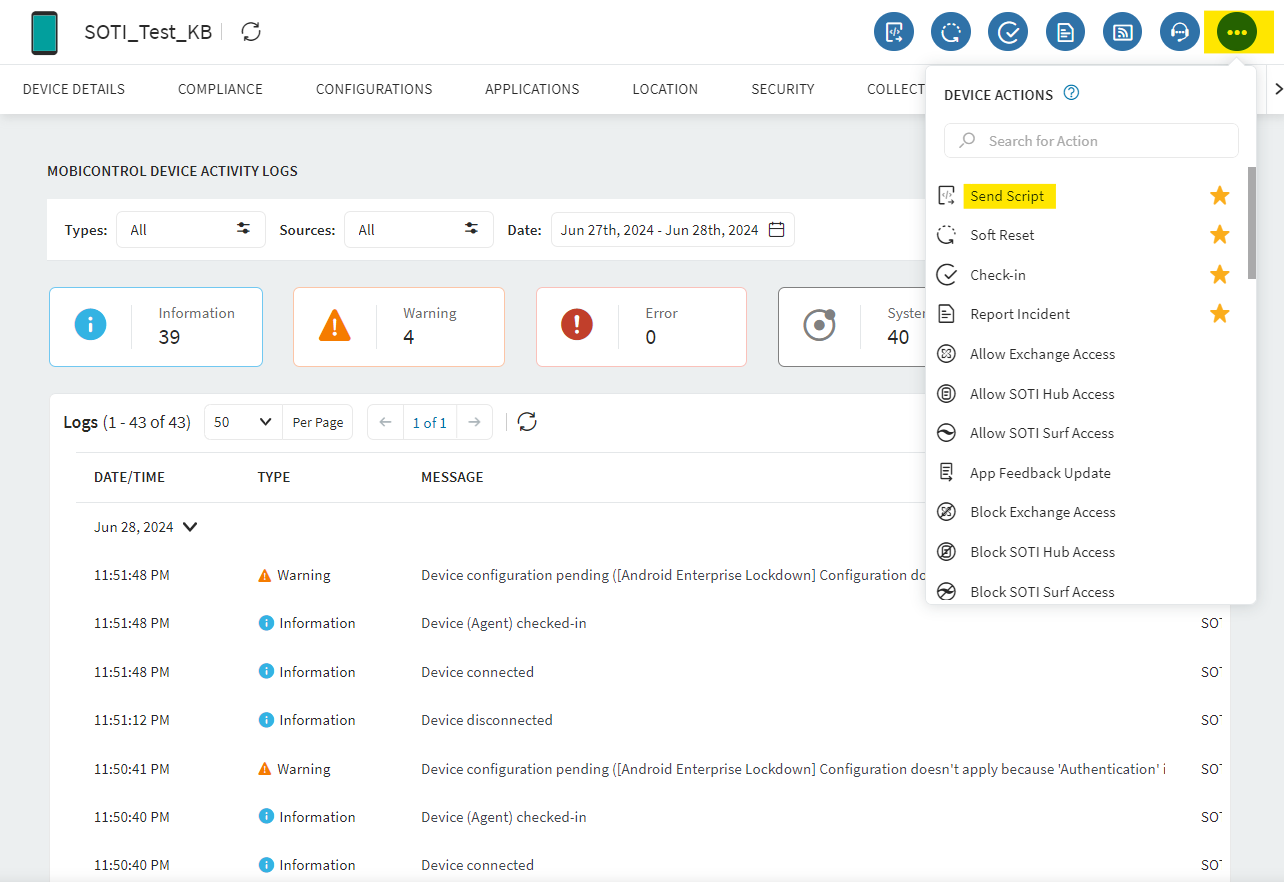 Send script device action