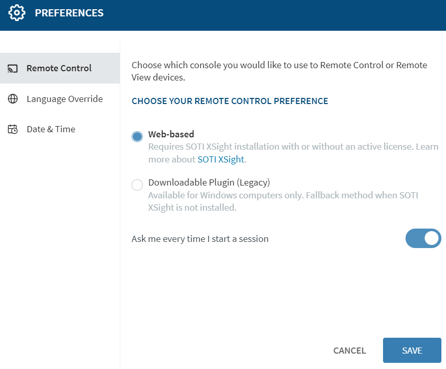 User preferences section