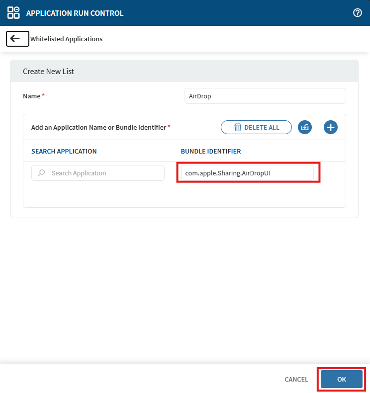 Application Run Control configuration