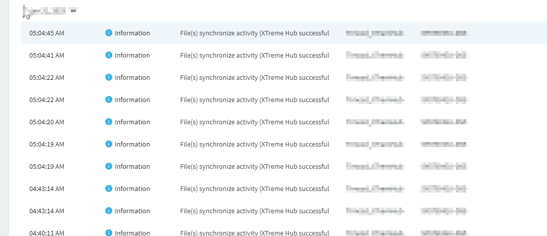 Image showing log entries of constant file synchronize activity of files that have already been downloaded