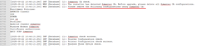 Looking for Symantec entries in the log.
