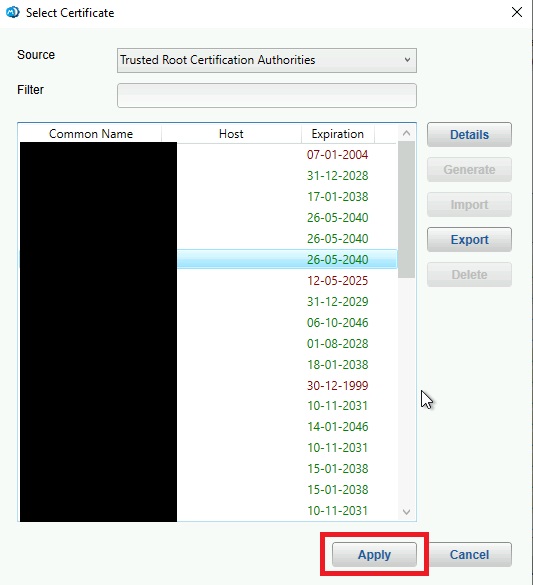 Updating the certificate.