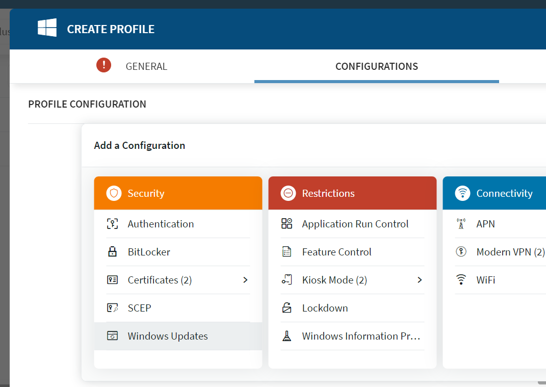 Configurations tab